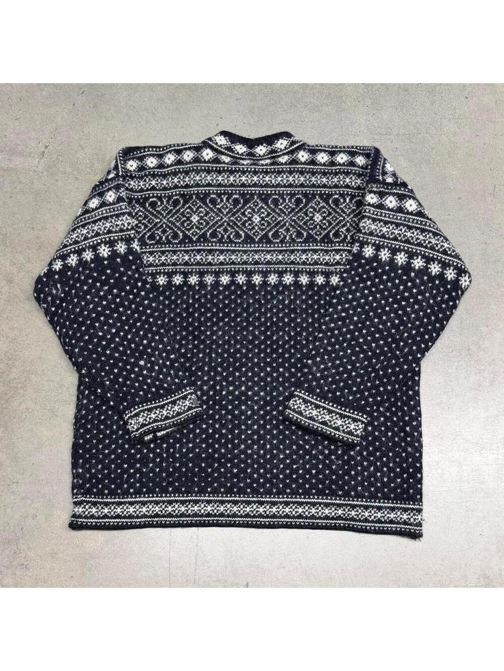 VTG 90s Dale of Norway Black and White Nordic Fair Isle Norwegian Wool Sweater - Picture 6 of 8